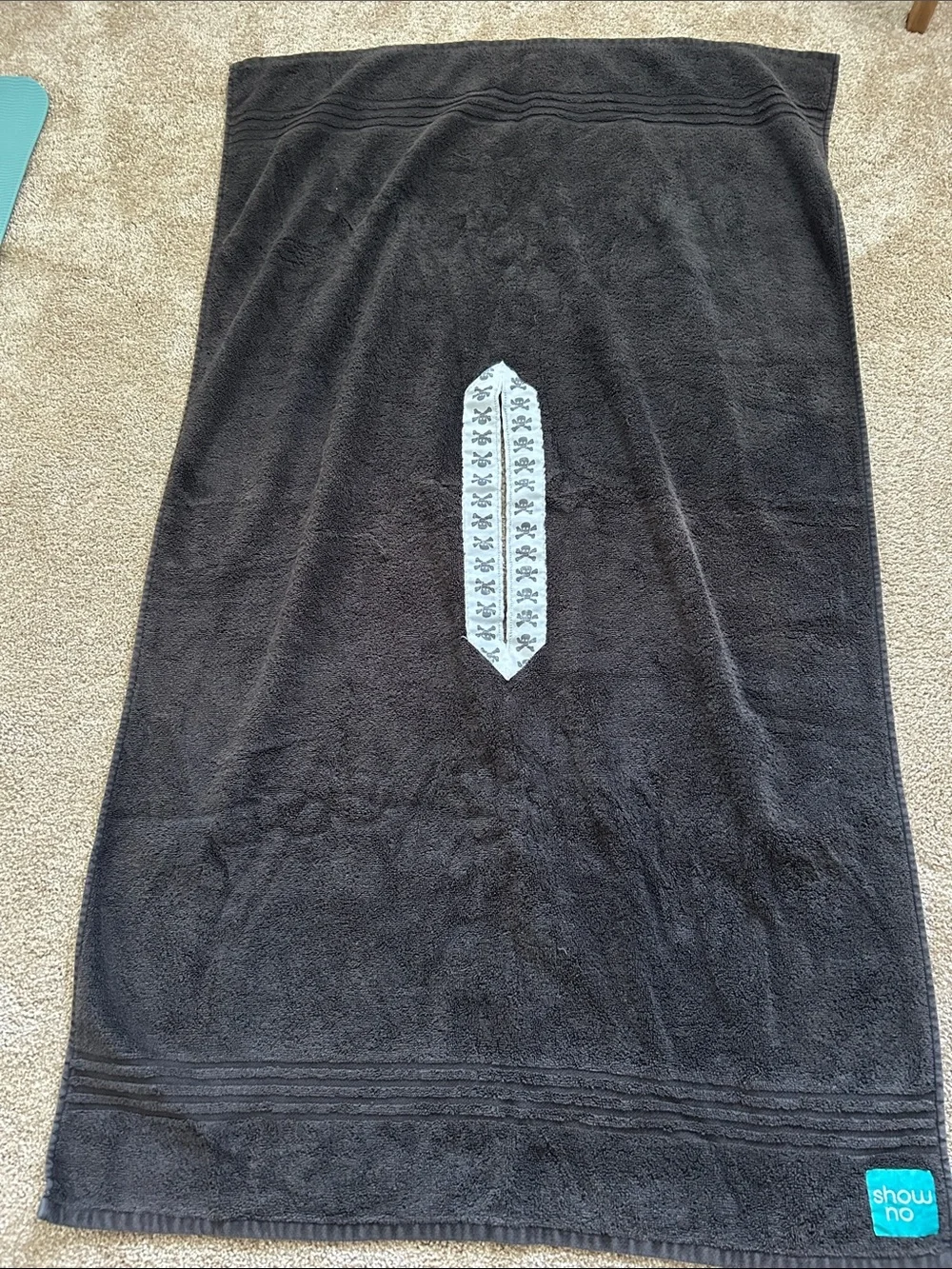 Black Beach/Pool Towel with Logo Tab